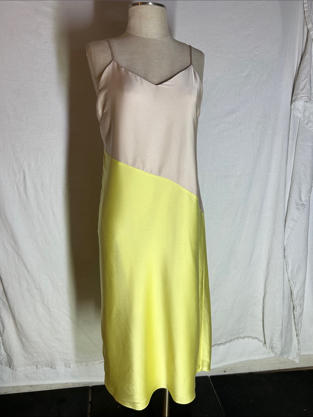 Express Two-Tone Pink and Yellow Midi Slip Dress